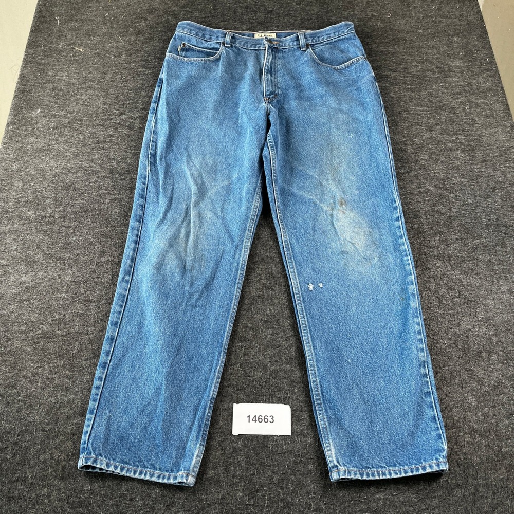 L.L.Bean Straight Leg Jeans Mens 38x34 Blue Denim Cotton Relaxed Fit Zip Fly
